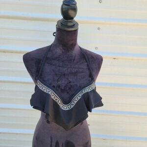 PINK by Victoria Secret Bikini Swim Top Black Studded Padded Draped Top  Size XS